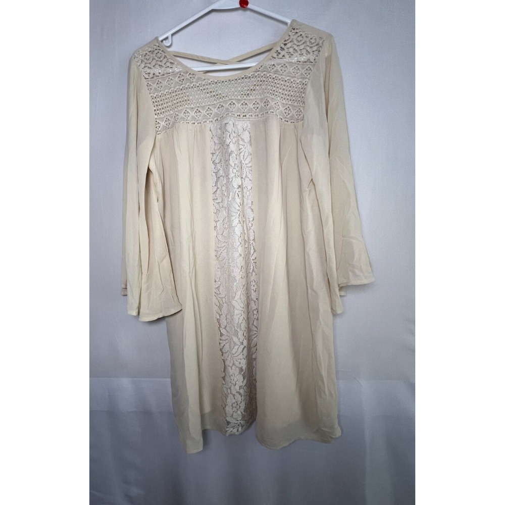 Flying Tomato Dress Womens L Oatmeal‎ Lace Bell Sleeve Chic Whimsy Fairy Cottage